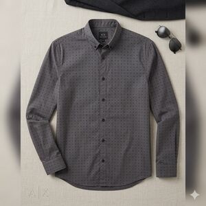 ​Armani Exchange (A|X) Grey Micro-Dot Long Sleeve Button Down - Size Small